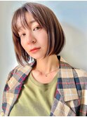 小顔カット内巻きナチュラルボブ髪質改善マロンベージュ暗髪