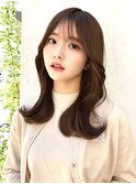 20代30代40代◎前髪パーマ韓国風巻きくすみベージュお団子ヘア