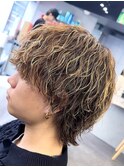 メンズメッシュハイライトカラー太めシャドウパーマ緩めパーマ