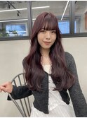 ダブルカラーチェリーレッドピンクブラウン韓国レイヤーロング