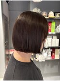 ブリーチなしカラー◎暗髪グレージュ小顔ミニボブ20代30代