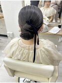 【お呼ばれ】タイトまとめ髪ベロアリボン