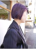 パープルカラー　くすみ紫カラー　ミニボブ　ミニマル　ブリーチ