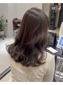 黒髪/グレーベージュ/レイヤーロング/前髪パーマ/髪質改善
