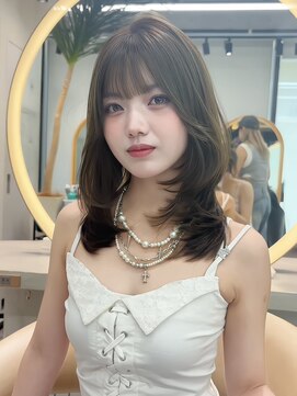 ロンドメリア 天神大名店(Lond Melia) レイヤーカット小顔に見せるミディアムヘア/韓国ヘア/暗めカラー