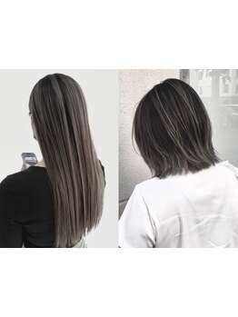 白髪ぼかしハイライトで立体感を出して、透明感のある上品な仕上がりに♪グレイカラーでも理想を実現＊