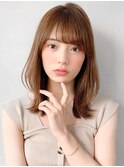 前髪ココアブラウン大人かわいい薄めバングフリンジウェーブ"