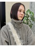 切りっぱなしボブ小顔カットグレージュミルクティ