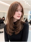 ロングフレミングハッシュミディアムレイヤーナチュラルブラウン