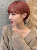 熊本丸みショート ピンクオレンジ 髪質改善 ブリーチなし Arisa.