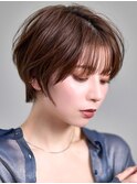 丸みショート×シースルーバング×ブラウンカラー