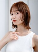 眉上バング20代30代40代シースルーバングくびれボブ暖色系カラー