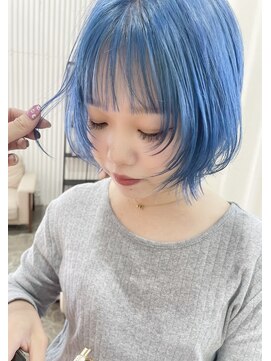 エダメ(EDAME) 顔周りふわっとレイヤー/ブルー/個性派カラー