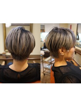 高い技術力のショートカットは勿論、デザインで動きを加えるカラーもお任せ下さい*〔白髪染め/ハイライト〕