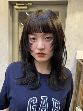 小顔/オリーブグレー/ココアベージュ/黒髪/レイヤー