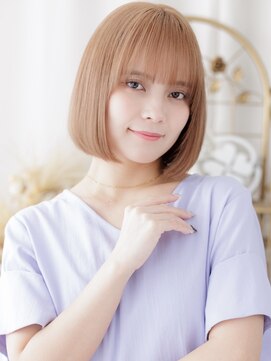 カバーヘア ブリス 北浦和(COVER HAIR bliss) ピンクベージュブリーチなし切りっぱなしボブa北浦和30代40代