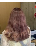 ピンクベージュ波巻き/ブリーチなしカラー◎艶感レイヤー