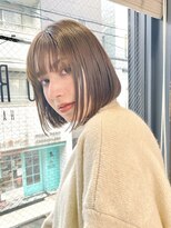 トルネード(TORNADO) 前髪あり切りっぱなしボブ パーマ オリーブベージュ t127