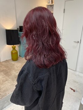 ヲタク(wotaku.) レッドカラー赤髪ブリーチなしダブルカラーボルドーカラーパーマ