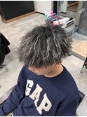 メンズパーマホワイトメッシュ縦落ちツイスパマッシュ