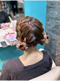 編み込みツインお団子