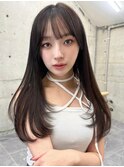 韓国巻きレイヤーカットミディアムハッシュカットうるツヤ黒髪