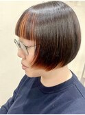 オレンジのフェイスフレーミング×ショートボブ