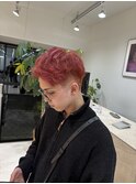メンズハイトーンカラーピンクレッド/ツーブロック/フェード