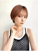 大人ショート前髪ありマッシュショートオレンジベージュ K0911