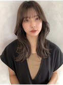 韓国風レイヤーロングくびレイヤー×シアーカラーグレーベージュ