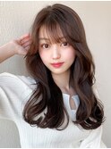 デジタルパーマ前髪パーマ韓国くびれミディアムチェリーブラウン