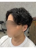 フェザーパーマ/グレーブルーカラー／刈り上げショートパンク