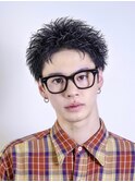 メンズカット無造作黒髪スパイキーショート刈り上げビジネス流行
