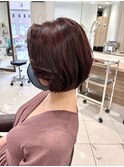 ミニボブ　ピンクブラウン　立体感出るローライト