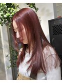 レッドカラーボルドーカラーブリーチなしカラーレイヤーカット