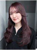ロングくびれヘア顔周りレイヤー韓国ヘアおくれ毛_F0627