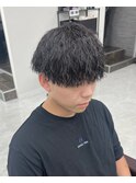 ダークアッシュニュアンスパーマ韓国マッシュベリーショート