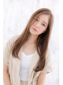 縦ラインで小顔!オリーブアッシュかきあげ前髪の高見えロングa