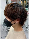 ダークアッシュニュアンスパーマ韓国マッシュベリーショート