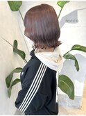 外ハネ波巻きボブ×ピンクベージュ