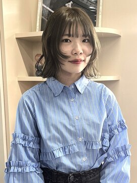 イロウ 天神大名店(IROW) オリーブグレージュ 透明感カラー 艶髪 顔周りレイヤー ボブルフ