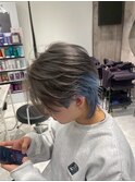 フェザーパーマブルーブラックスパイキーショートスペインカール