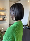 切りっぱなしボブハイライトベージュカラーショートレイヤーロブ