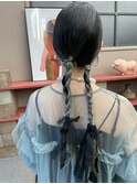 お呼ばれヘアアレンジ大人かわいい×タイトツインツ三つ編み