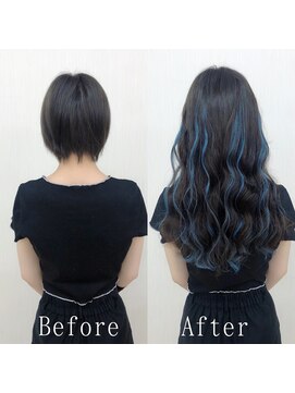 あるじゃんすー 渋谷店 グレージュxブルーメッシュ#シールエクステ#ラフウェーブ#渋谷