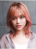 ハイトーンピンクベージュミディアムレイヤーウルフ吉祥寺