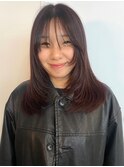 ダークブラウン 顔周りレイヤー 似合わせカット 小顔カット