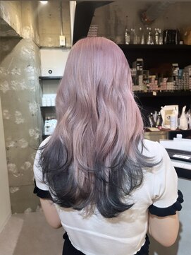 ペレ 渋谷(PELE) K100_ホワイトピンク×ブラック ブリーチ2回~