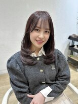 バイオレット 栄店(Violet) 内巻きワンカールハイレイヤーぱっつん前髪ピンクブラウン