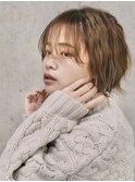 ボブ ショートヘア シースルーバング ベージュカラー 奈良県